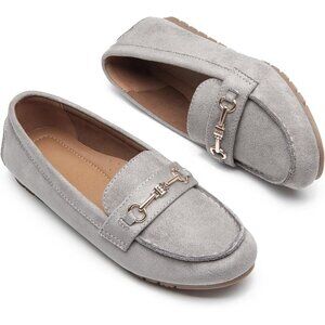 Women's Grey Suede Arch Support Casual Slip on Comfort Dressy Penny Loafers